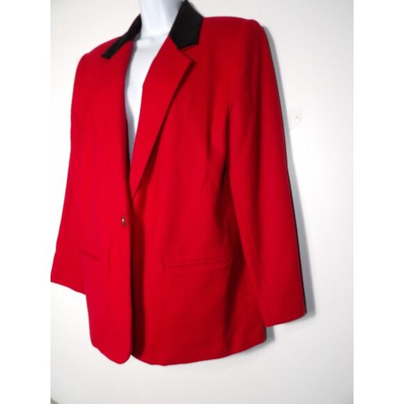 Sag Harbor Sz 14 Red Blazer Pure Wool Velvet Collar Vintage Festive Holiday 90s - Picture 2 of 13